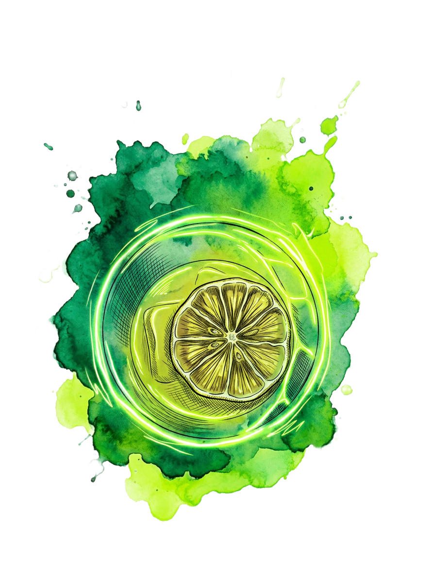 Amalfi Verde — a bright chartreuse cocktail with a dried lime wheel